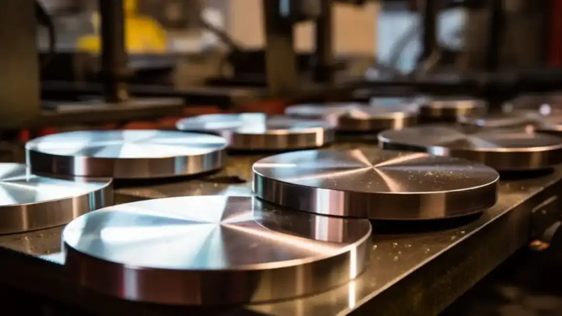 Piezas circulares metálicas que pasaron por un proceso de pasivado.